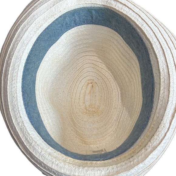 H&M Cream Straw Hat with Blue Band Size Medium - Picture 3 of 7